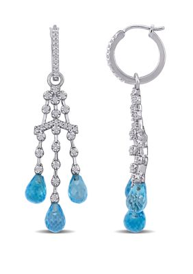 Belk & Co 9.62 Ct. T.w. Blue Topaz And 3/5 Ct. T.w. Diamond Geometric Dangle Earrings In 14K White Gold