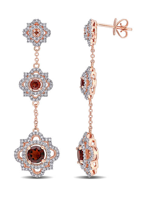 1.6 ct. t.w. Garnet and 7/8 ct. t.w. Diamond Quatrefoil Triple Drop Earrings in 14k Rose Gold