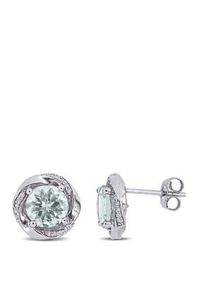 Belk & Co 2.3 Ct. T.w. Aquamarine And 1/10 Ct. T.w. Diamond Swirl Earrings In 10K White Gold