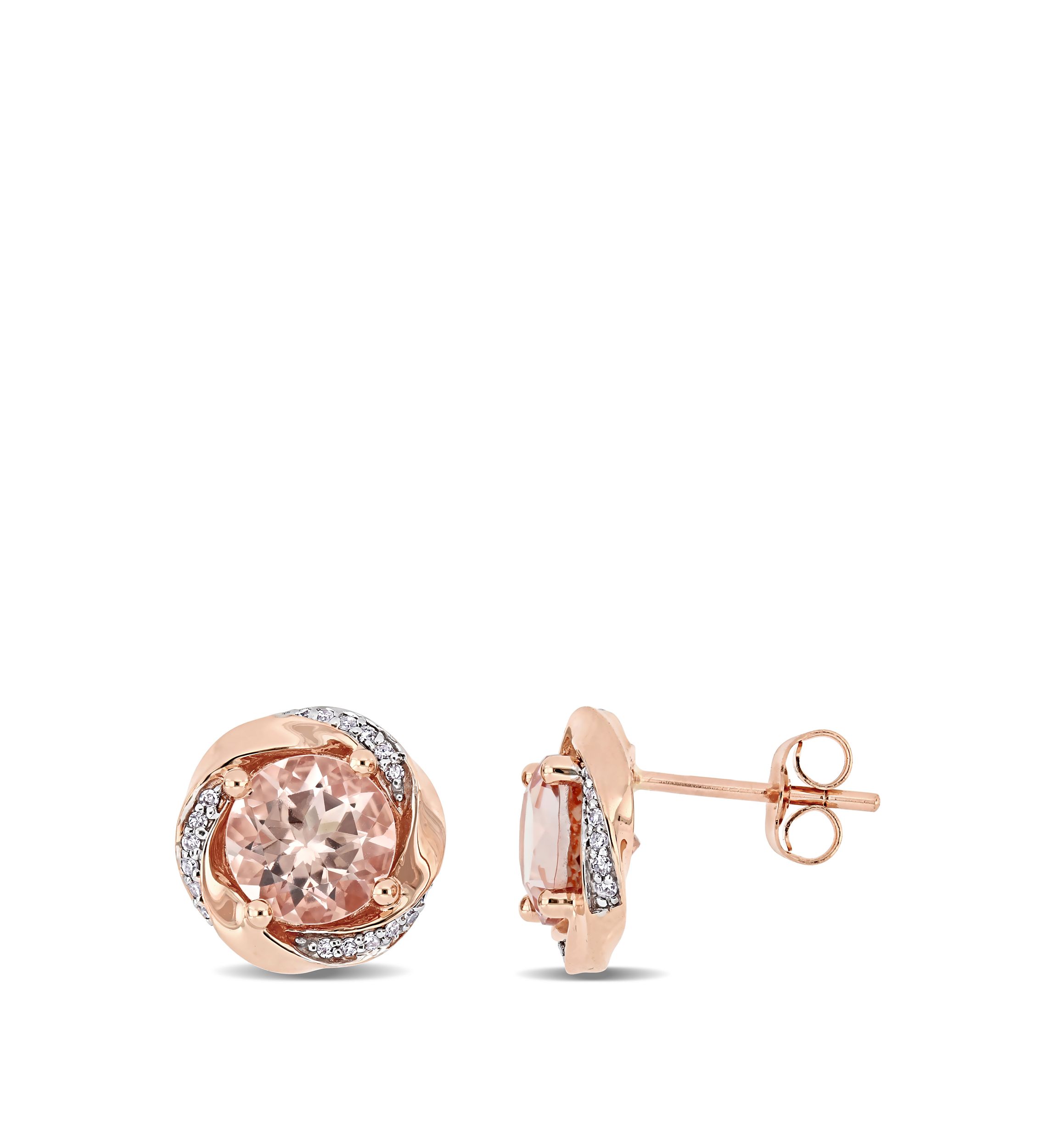 2.3 ct. t.w. Morganite and 1/10 ct. t.w. Diamond Swirl Earrings in 10K Rose Gold