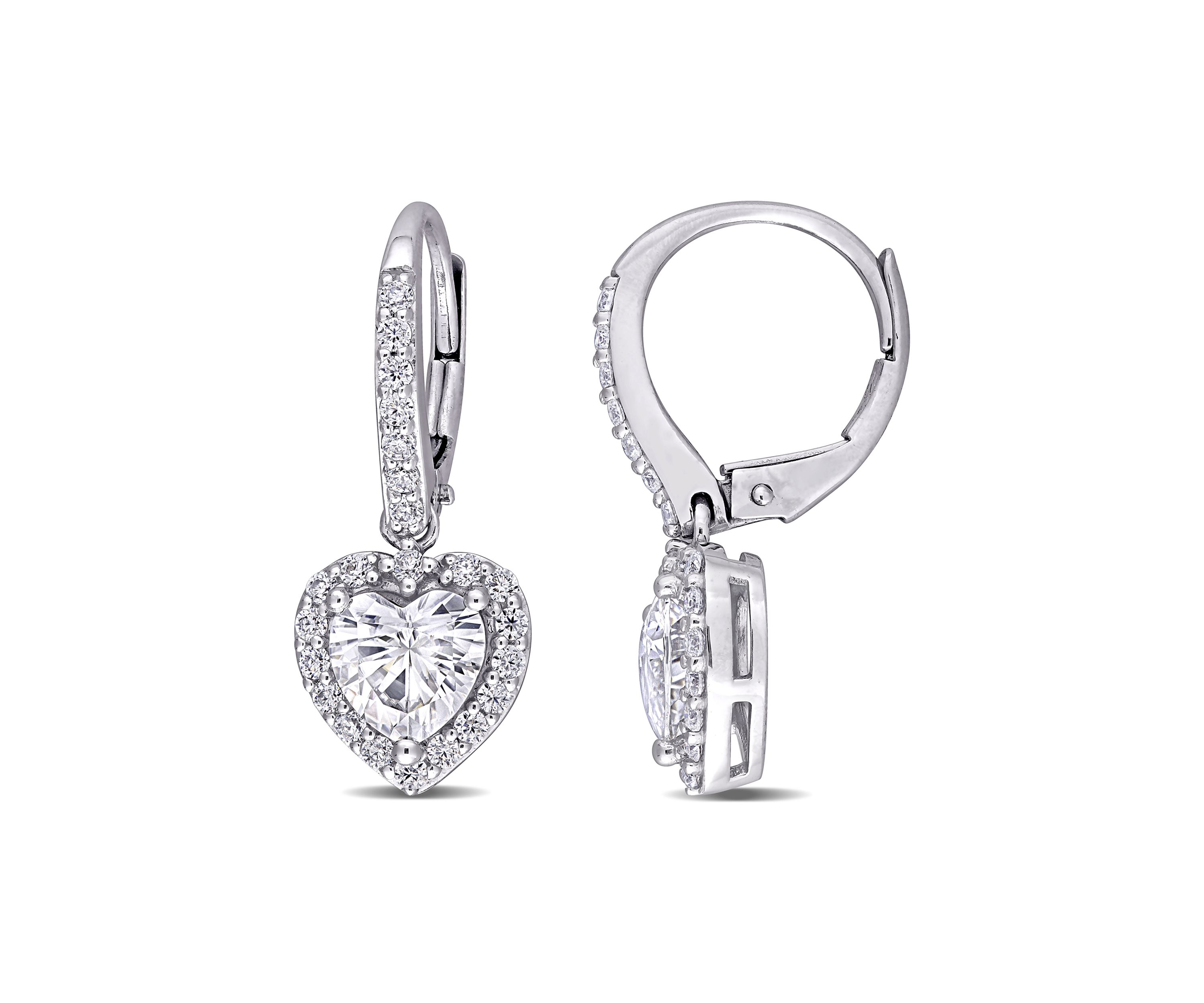Lab Created 2 ct. t.w. Moissanite Heart Halo Earrings in 10k White Gold