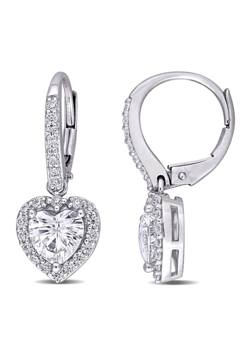Lab Created 2 ct. t.w. Moissanite Heart Halo Earrings in 10k White Gold