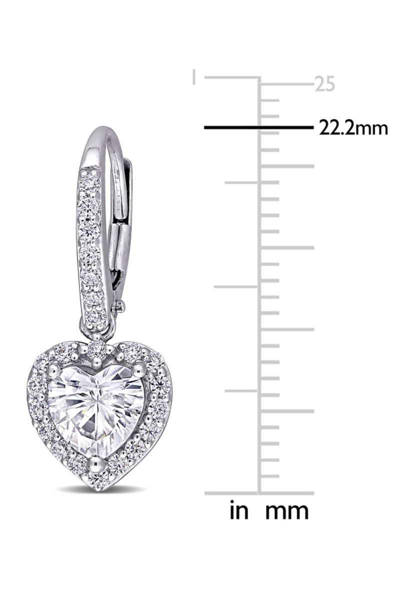 Lab Created 2 ct. t.w. Moissanite Heart Halo Earrings in 10k White Gold