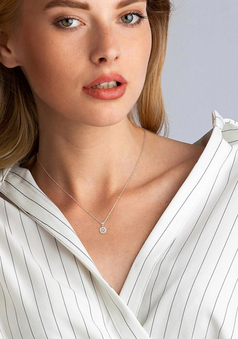 Lab Created 2 ct. t.w. Moissanite Solitaire Pendant with Chain in 14k White Gold