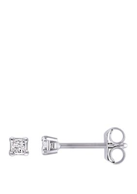 Belk & Co 1/10 Ct. T.w. Princess Cut Diamond Stud Earrings In 14K White Gold