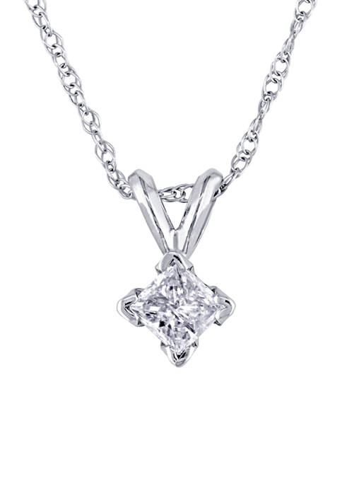 1/4 ct. t.w. Princess Cut Diamond Solitaire Pendant with Chain in 14K White Gold