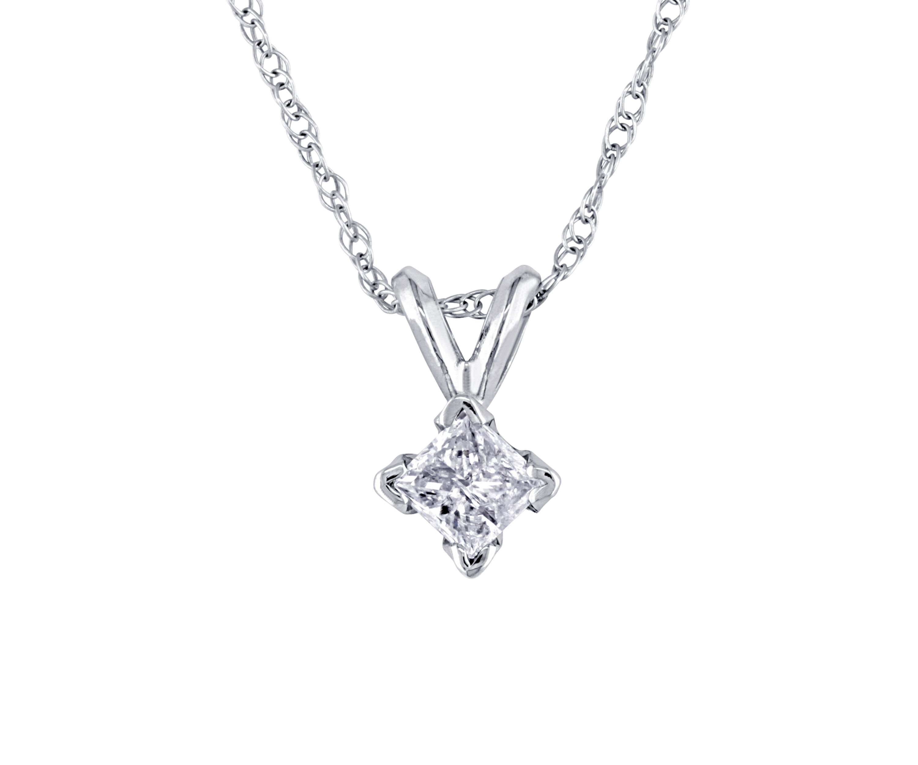 1/4 ct. t.w. Princess Cut Diamond Solitaire Pendant with Chain in 14K White Gold