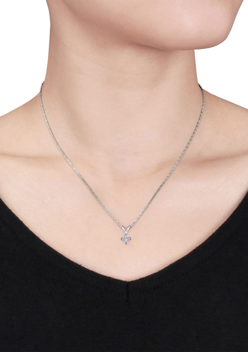 1/4 ct. t.w. Princess Cut Diamond Solitaire Pendant with Chain in 14K White Gold