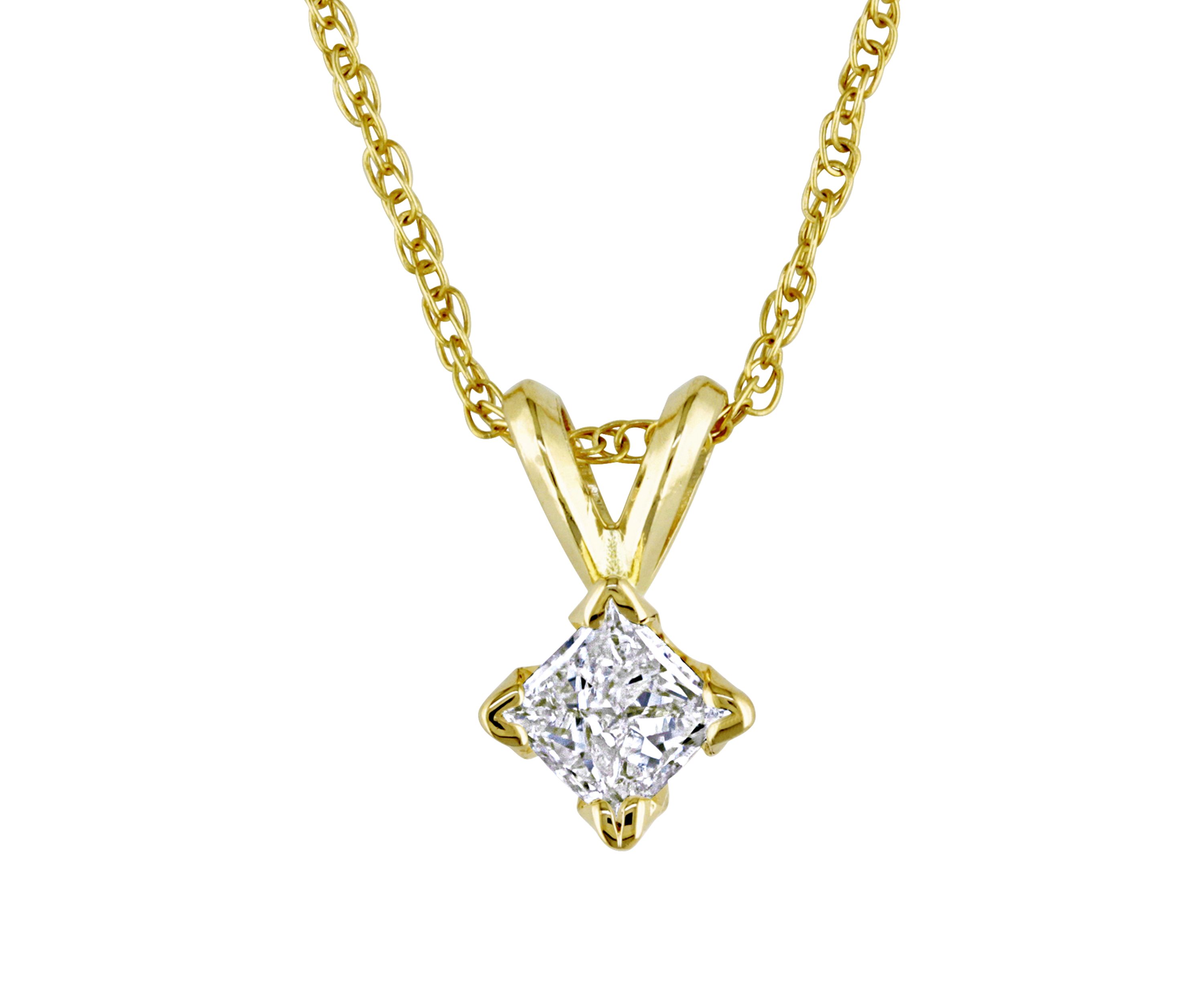 1/4 ct. t.w. Princess Cut Diamond Solitaire Pendant with Chain in 14K Yellow Gold