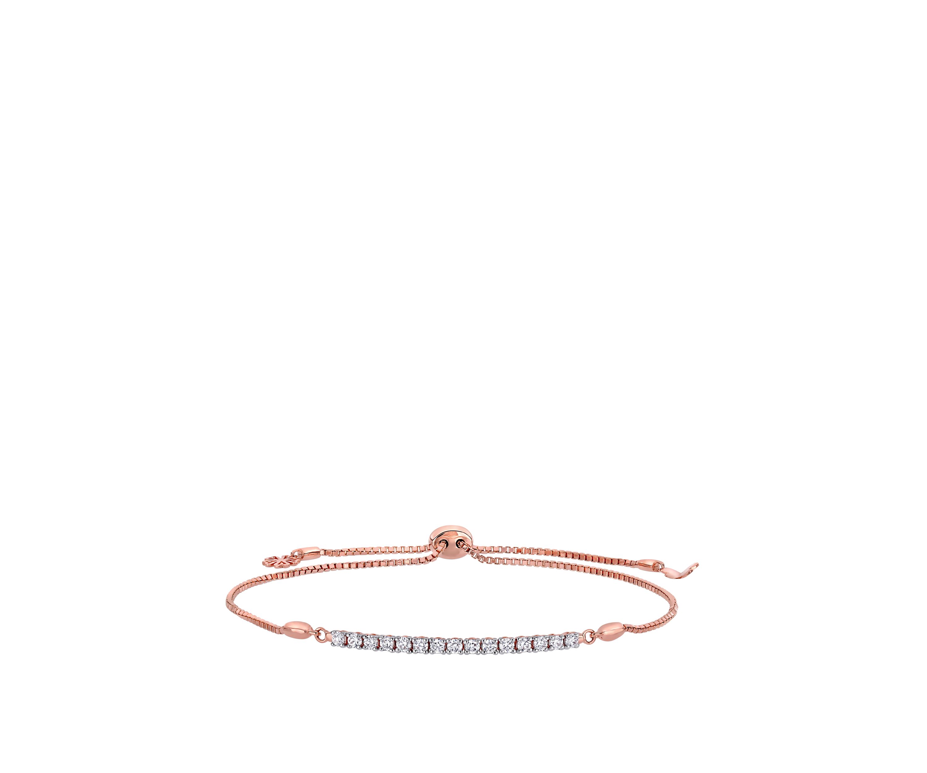 1/3 ct. t.w. Diamond Bar Adjustable Bolo Bracelet in 14K Rose Gold