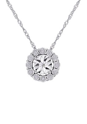 Belk & Co 1/8 Ct. T.w. Diamond Cluster Circular Pendant With Chain In 10K White Gold