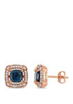  2.2 ct. t.w. London-Blue Topaz, 1/8 ct. t.w. White Sapphire and 1/5 ct. t.w. Diamond Halo Stud Earrings in 10k Rose Gold