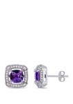 1.63 ct. t.w. Amethyst, 1/8 ct. t.w. White Sapphire and 1/5 ct. t.w. Diamond Halo Stud Earrings in 10k White Gold