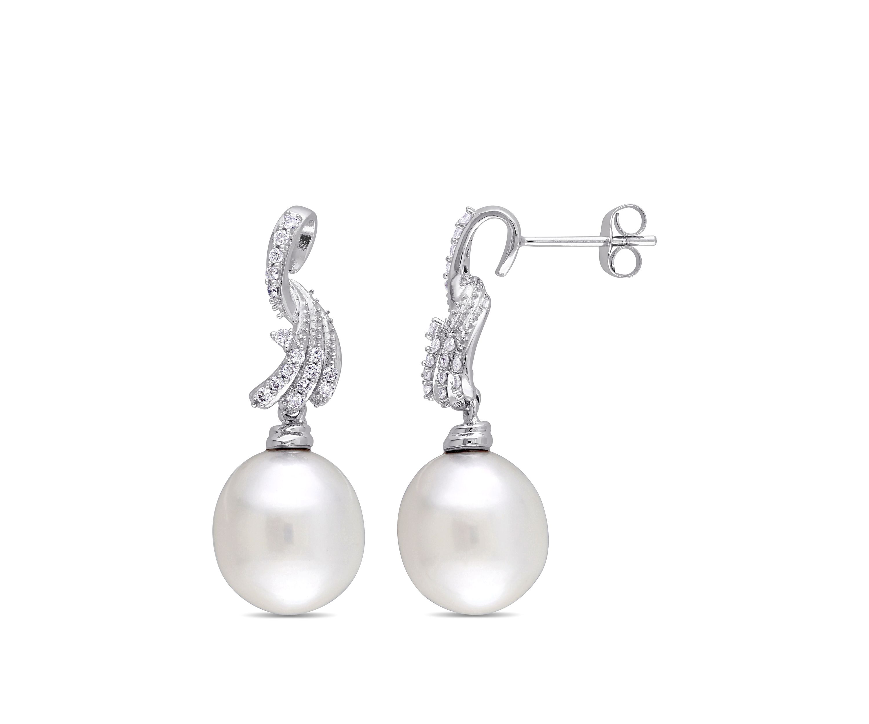 1/4 ct. t.w. Diamond and 11 to 11.5 Millimeter South Sea Pearl Earrings in 14k White Gold