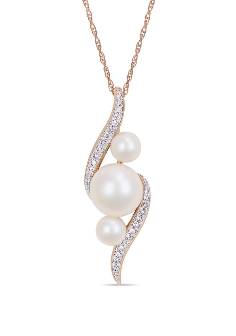1/8 ct. t.w. Diamond and Cultured Freshwater Pearl Drop Swirl Necklace in 10k Rose Gold