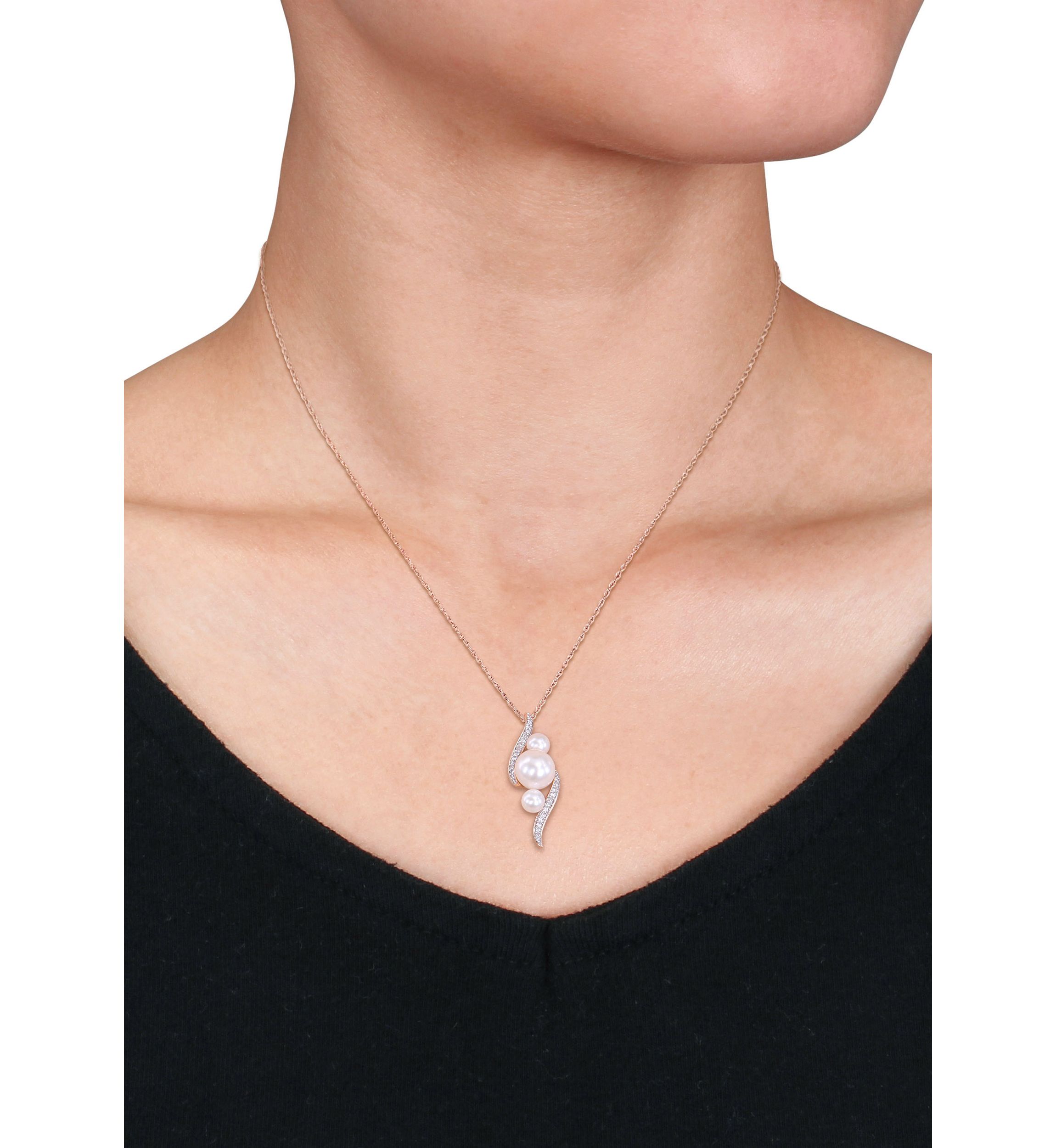 1/8 ct. t.w. Diamond and Cultured Freshwater Pearl Drop Swirl Necklace in 10k Rose Gold