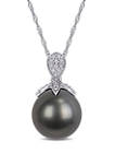 11 to 12 Millimeter Tahitian Cultured Pearl and 1/10 ct. t.w. Diamond Drop Pendant with Chain in 10k White Gold