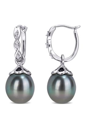 Belk & Co 9 To 9.5 Millimeter Cultured Tahitian Pearl And 1/10 Ct. T.w. Diamond Accent Drop Earrings In 10K White Gold