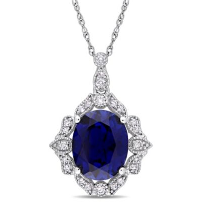 Belk & Co 4.16 ct. t.g.w. Created Blue Sapphire and 1/6 ct. t.w. Diamond Pendant with Chain in 10K White Gold -  5400426BLK003652