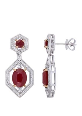 Belk & Co 4.88 Ct. T.w. Ruby And 5/8 Ct. T.w. Diamond Dangle Earrings In 14K Two Tone Gold -  0686692228856