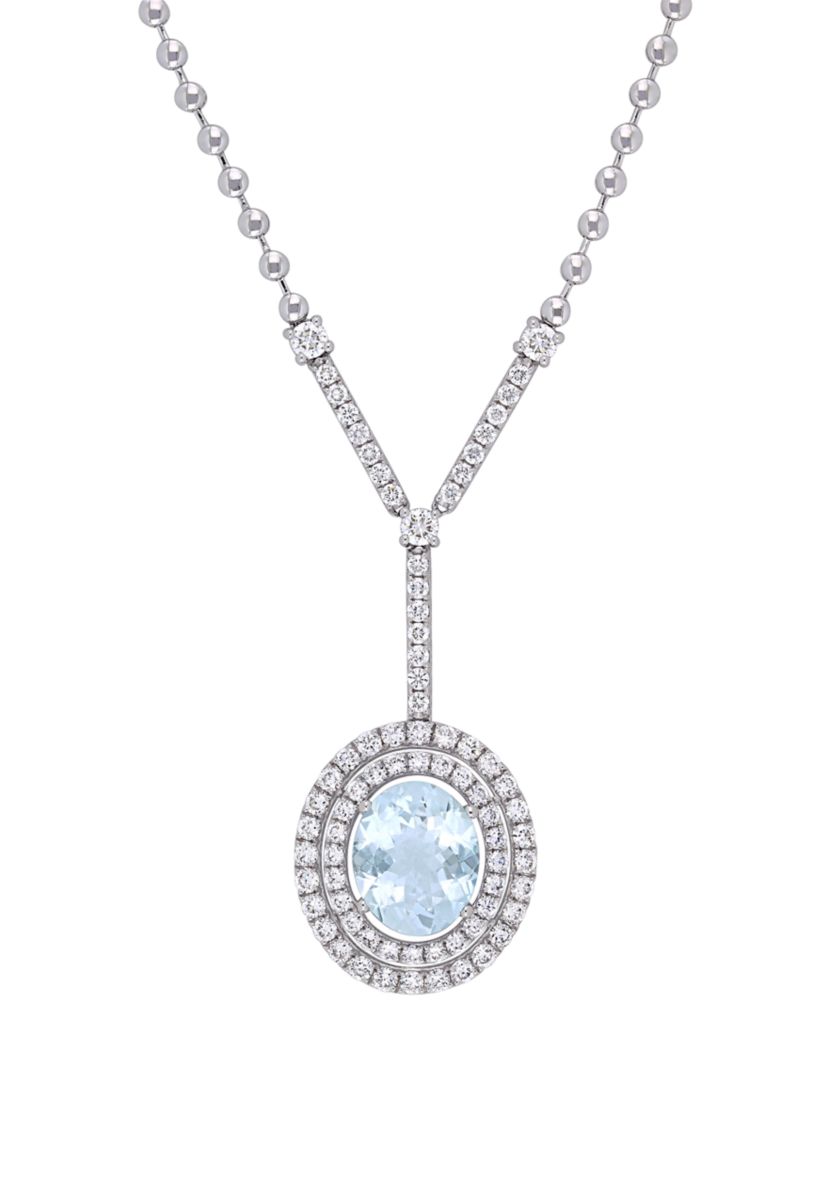 2.75 ct. t.w. Aquamarine and 1.5 ct. t.w. Diamond Lariat Necklace in 14K White Gold