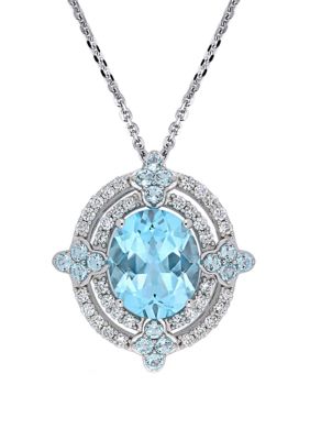 Belk & Co 6.2 Ct. T.w. Blue Topaz And 1/2 Ct. T.w. Diamond Halo Pendant With Chain In 14K White Gold