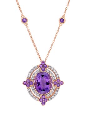Belk & Co 5 Ct. T.w. Amethyst And 1/2 Ct. T.w. Diamond Halo Vintage Necklace In 14K Rose Gold