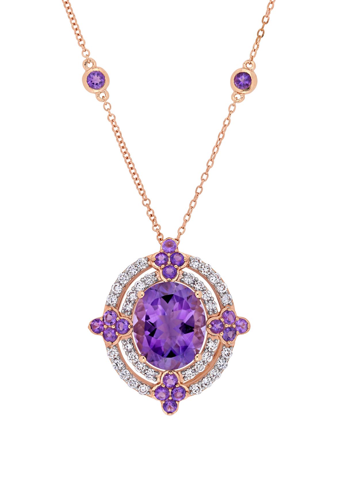 5 ct. t.w. Amethyst and 1/2 ct. t.w. Diamond Halo Vintage Necklace in 14K Rose Gold