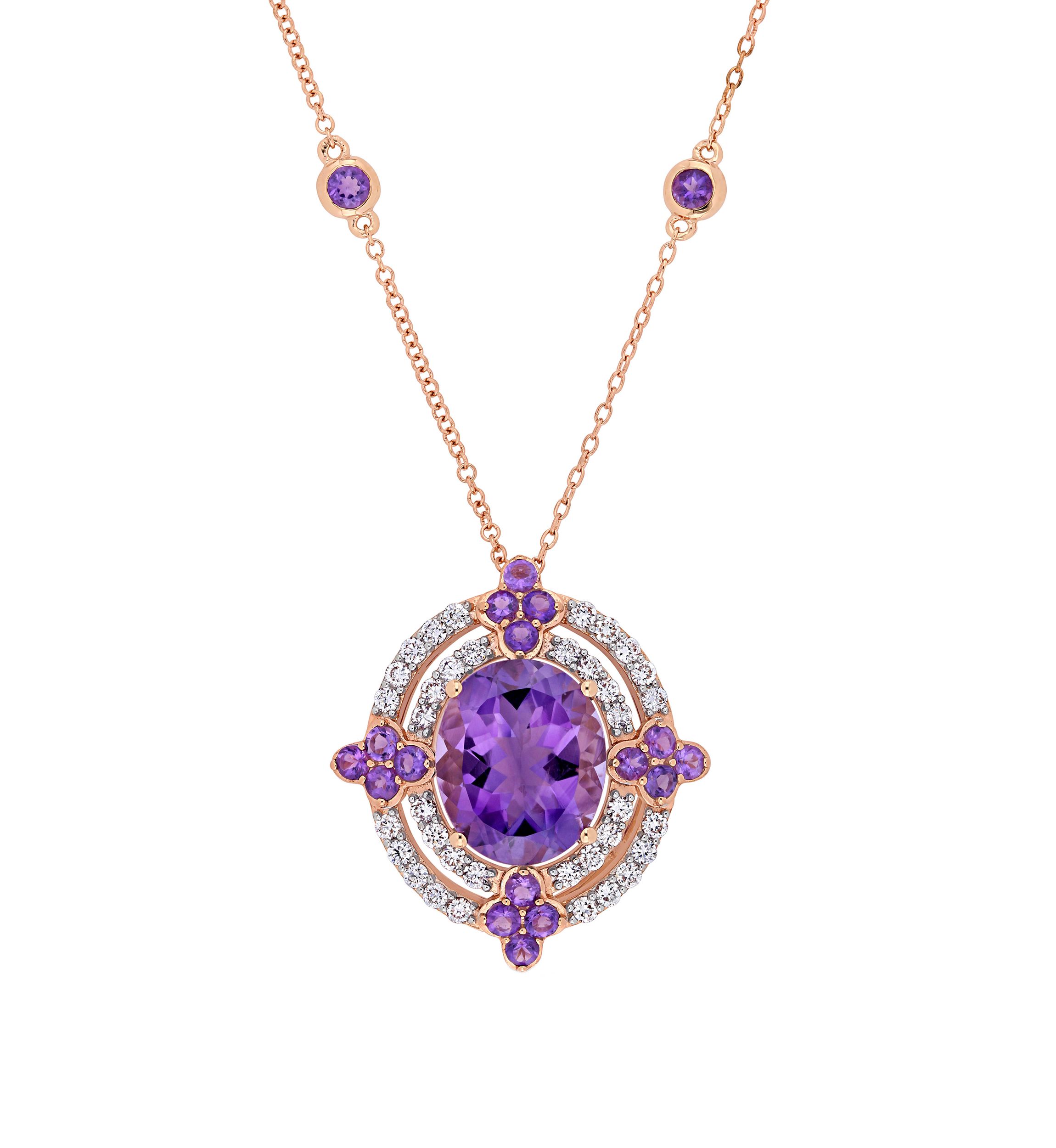 5 ct. t.w. Amethyst and 1/2 ct. t.w. Diamond Halo Vintage Necklace in 14K Rose Gold