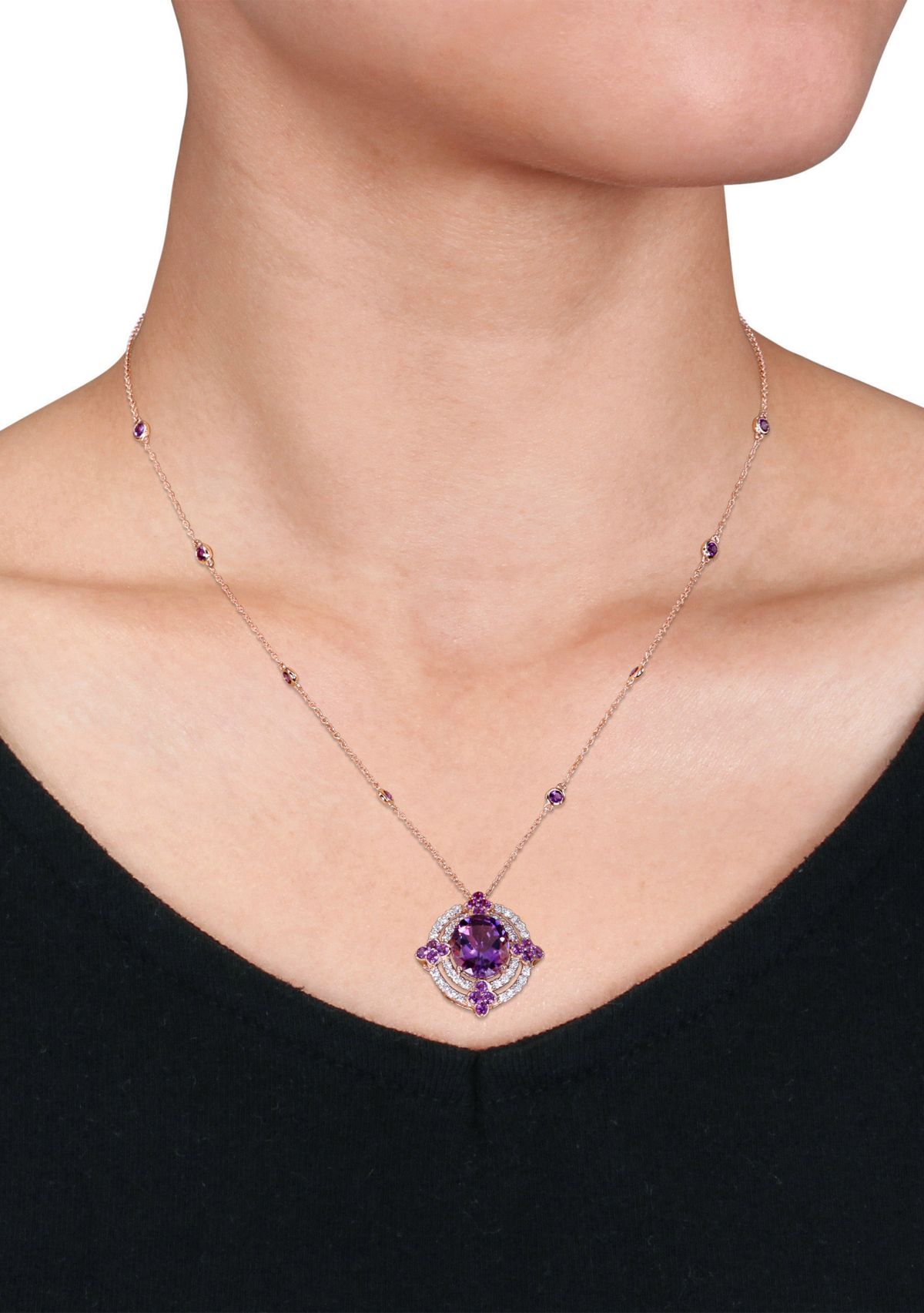 5 ct. t.w. Amethyst and 1/2 ct. t.w. Diamond Halo Vintage Necklace in 14K Rose Gold