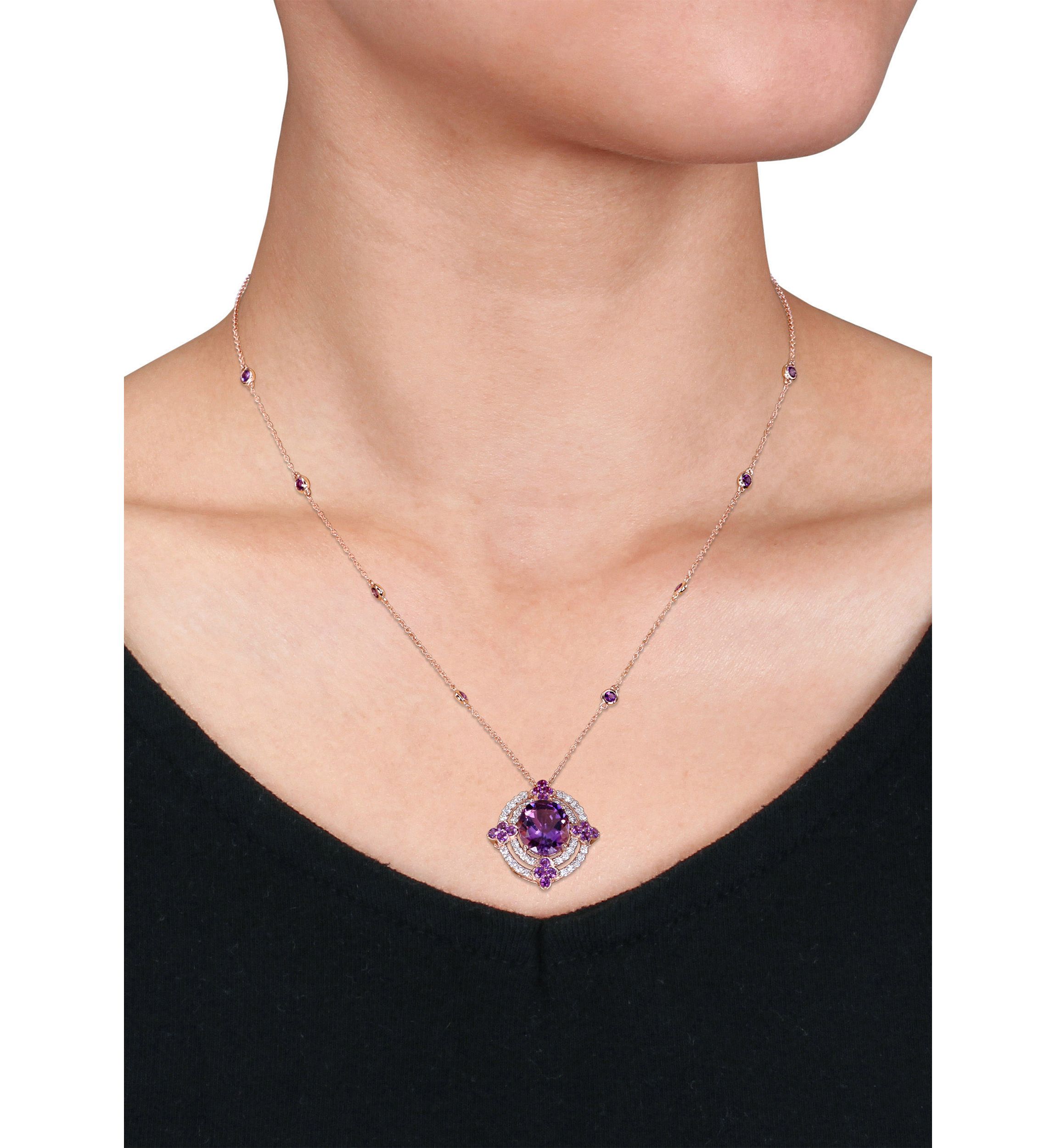 5 ct. t.w. Amethyst and 1/2 ct. t.w. Diamond Halo Vintage Necklace in 14K Rose Gold