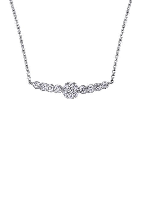 1/2 ct. t.w. Diamond Beaded Floral Bar Necklace in 14K White Gold