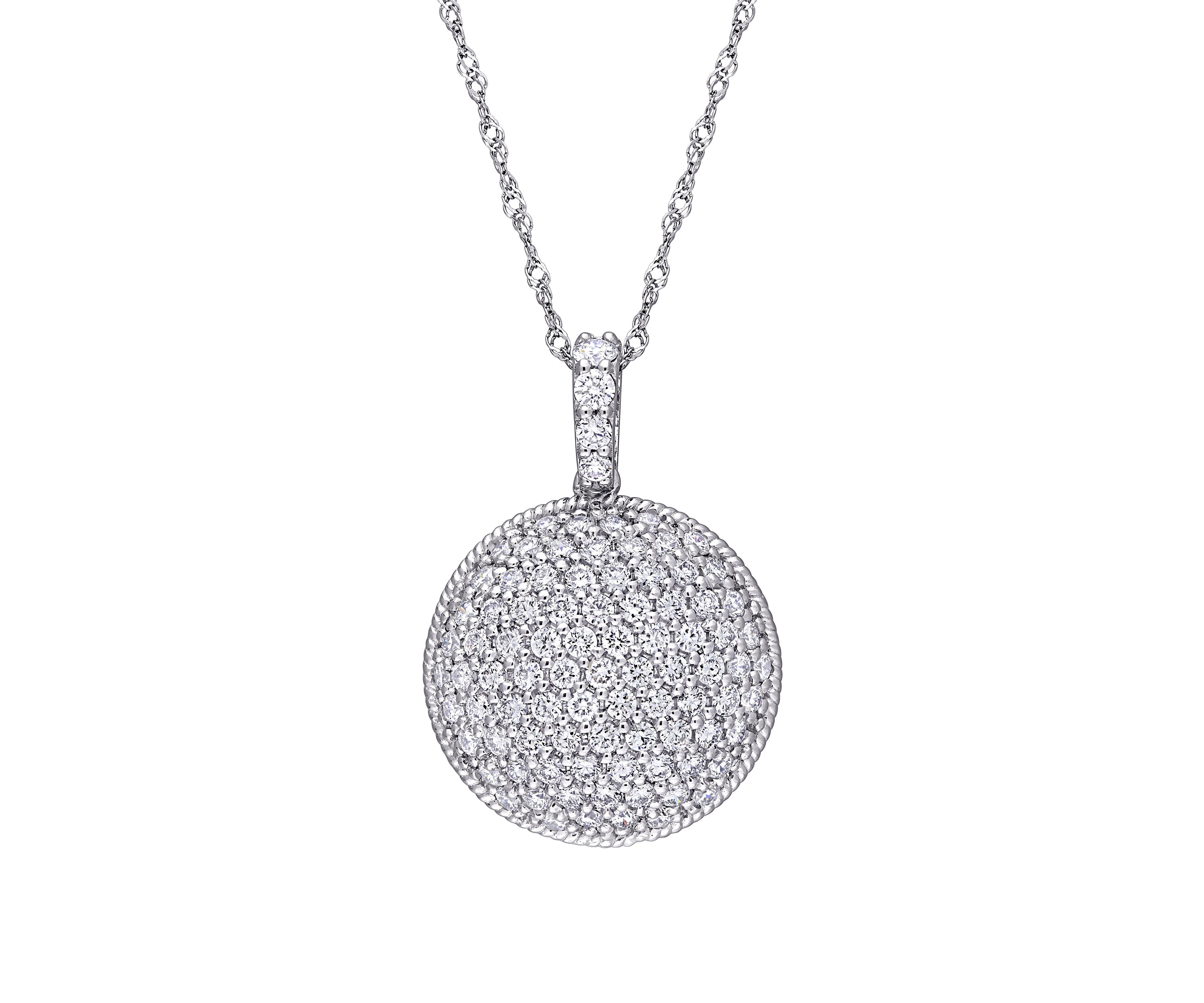 1.13 ct. t.w. Diamond Circular Pendant with Chain in 14K White Gold