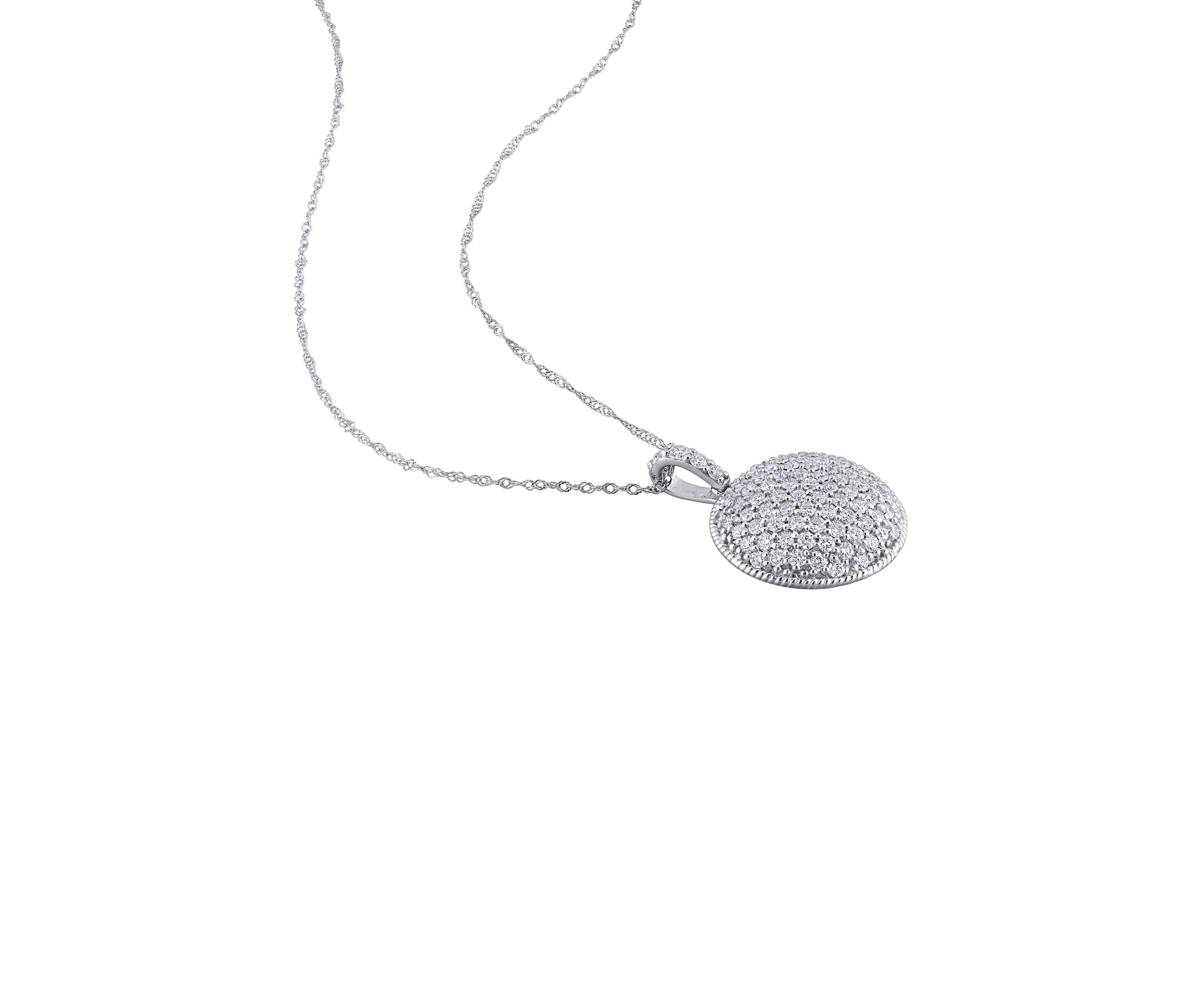 1.13 ct. t.w. Diamond Circular Pendant with Chain in 14K White Gold