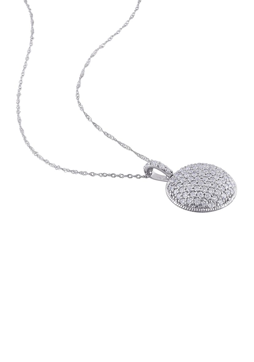 1.13 ct. t.w. Diamond Circular Pendant with Chain in 14K White Gold