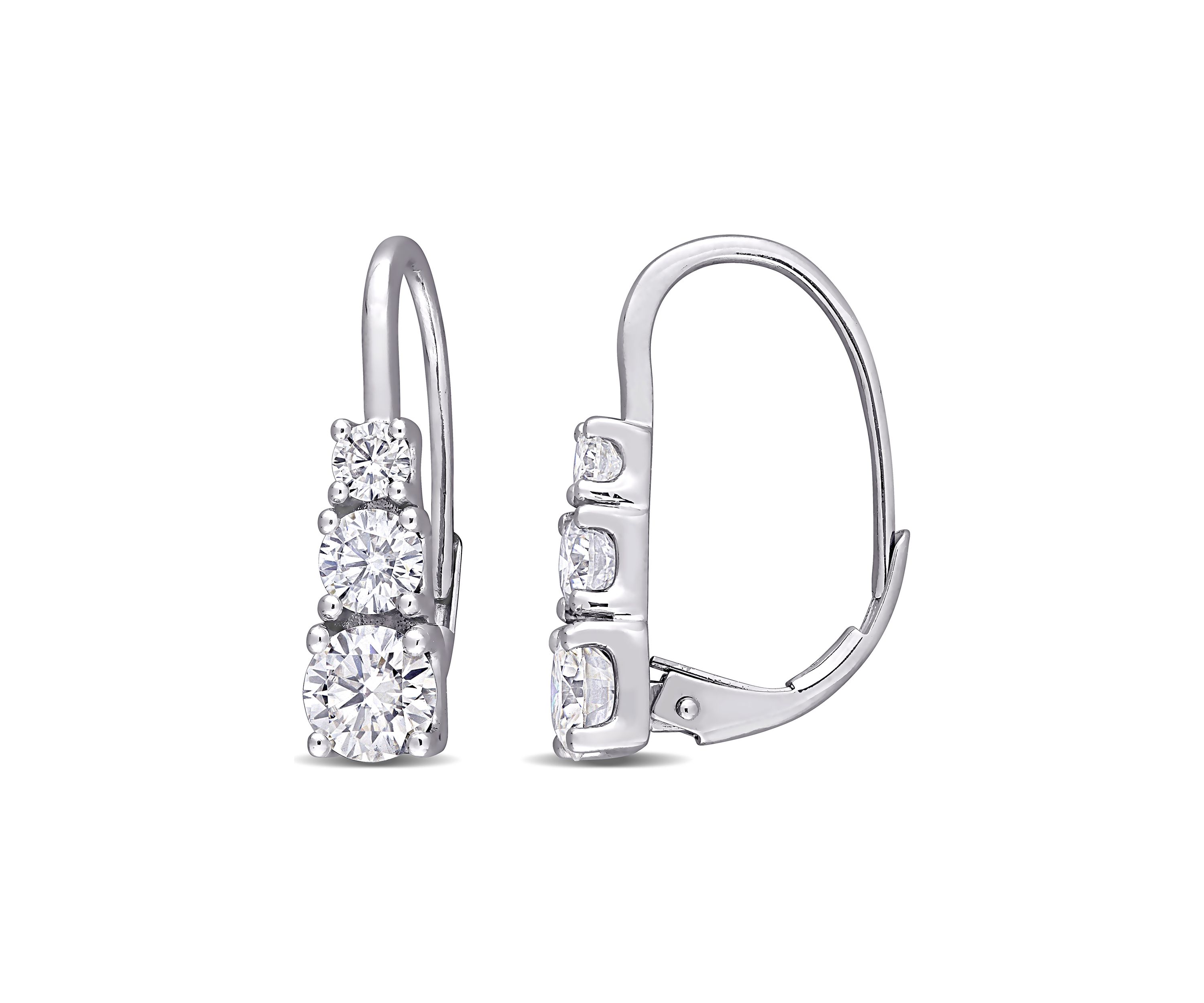 1.62 ct. t.w. Lab Created Moissanite Graduated 3-Stone Earrings in 10K White Gold