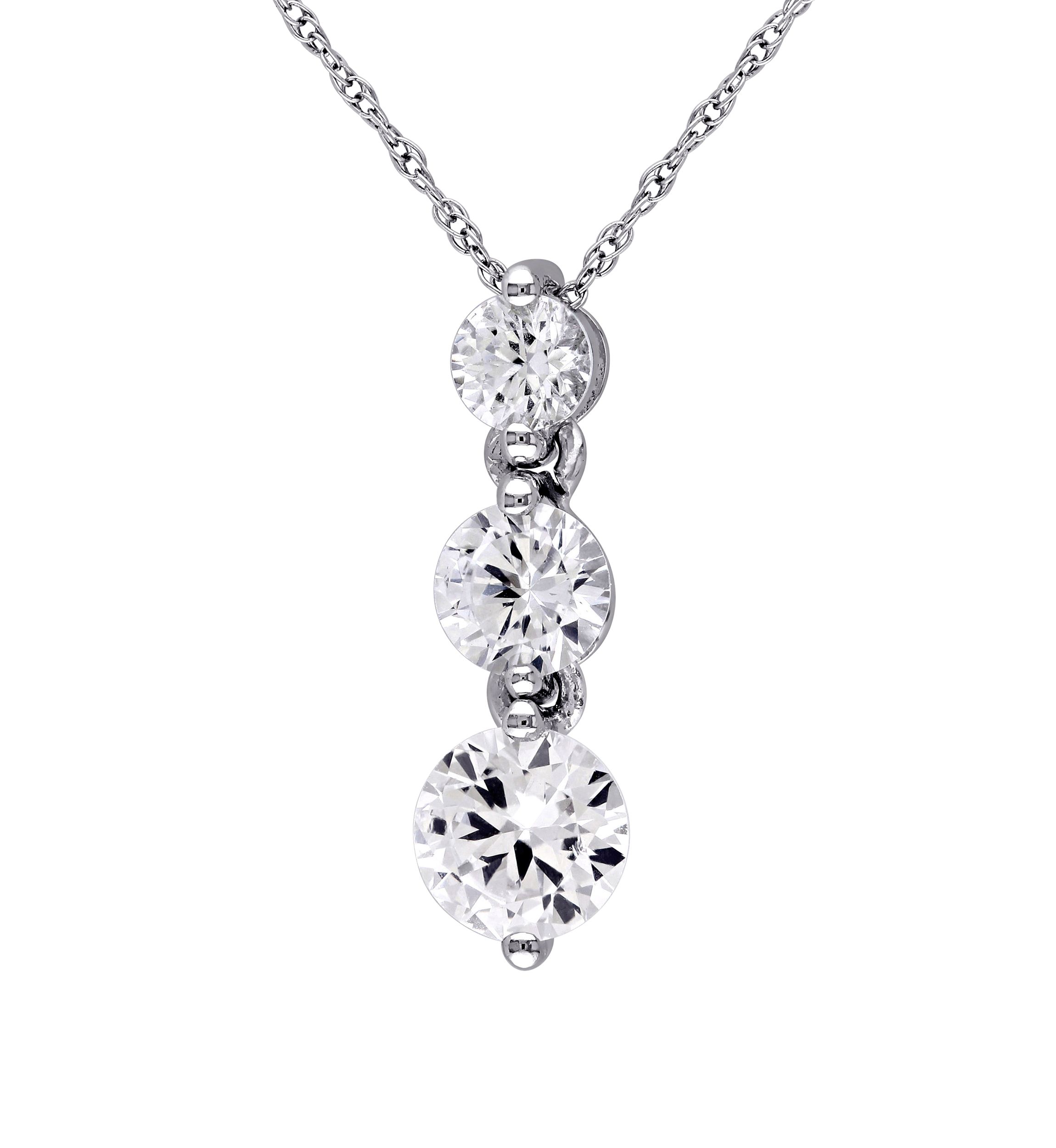 2 ct. t.w. Lab Created White Sapphire Graduated 3 Stone Necklace in 10K White Gold
