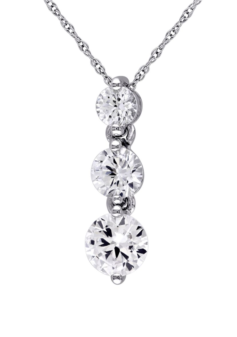 2 ct. t.w. Lab Created White Sapphire Graduated 3 Stone Necklace in 10K White Gold