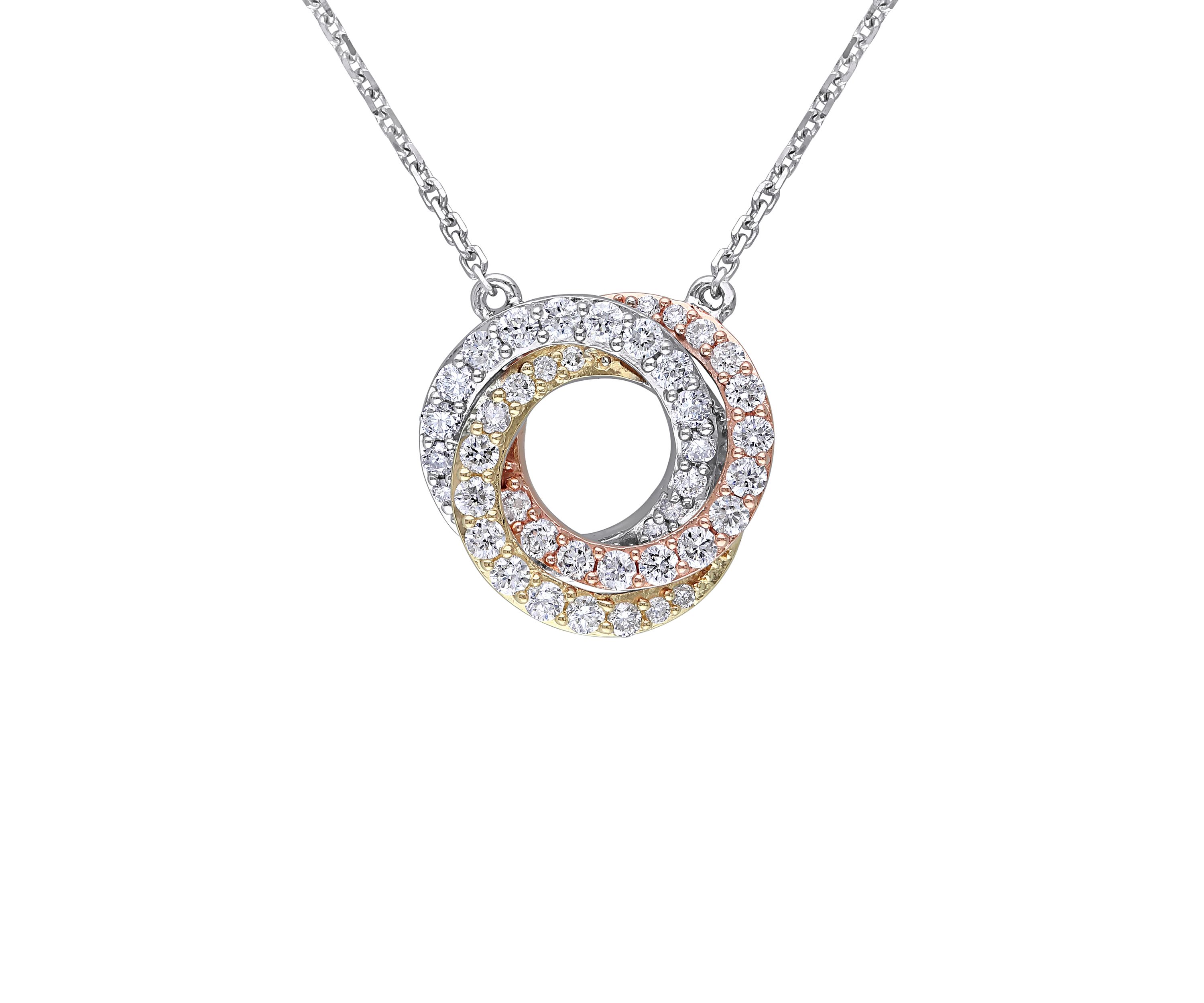 1/2 ct. t.w. Diamond Interlaced Swirl Necklace in 14K 3-Tone Gold