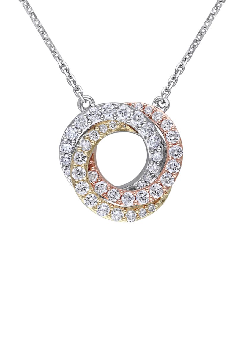 1/2 ct. t.w. Diamond Interlaced Swirl Necklace in 14K 3-Tone Gold