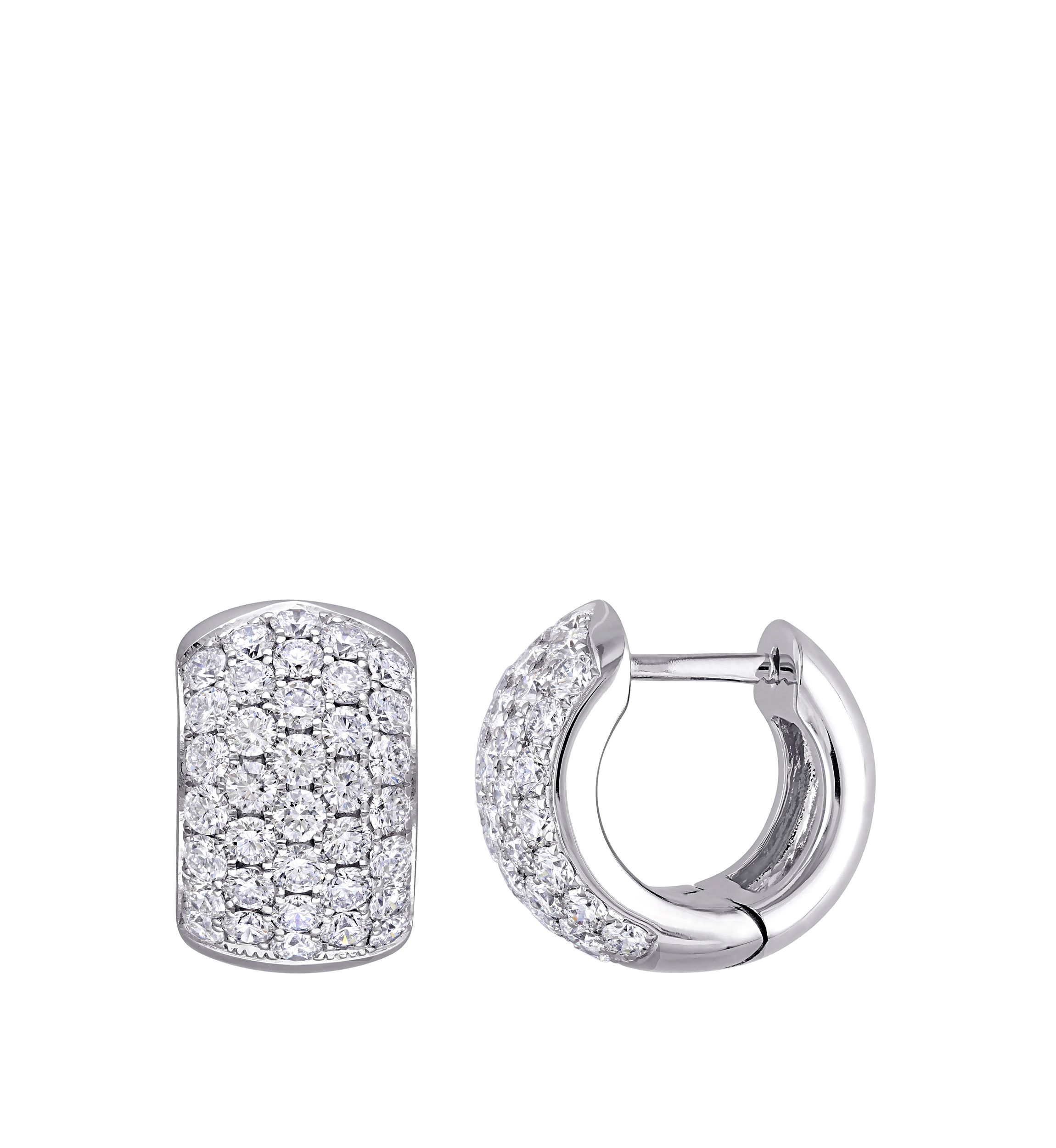2.14 ct. t.w. Diamond Dome Cluster Cuff Hoop Earrings in 18K White Gold