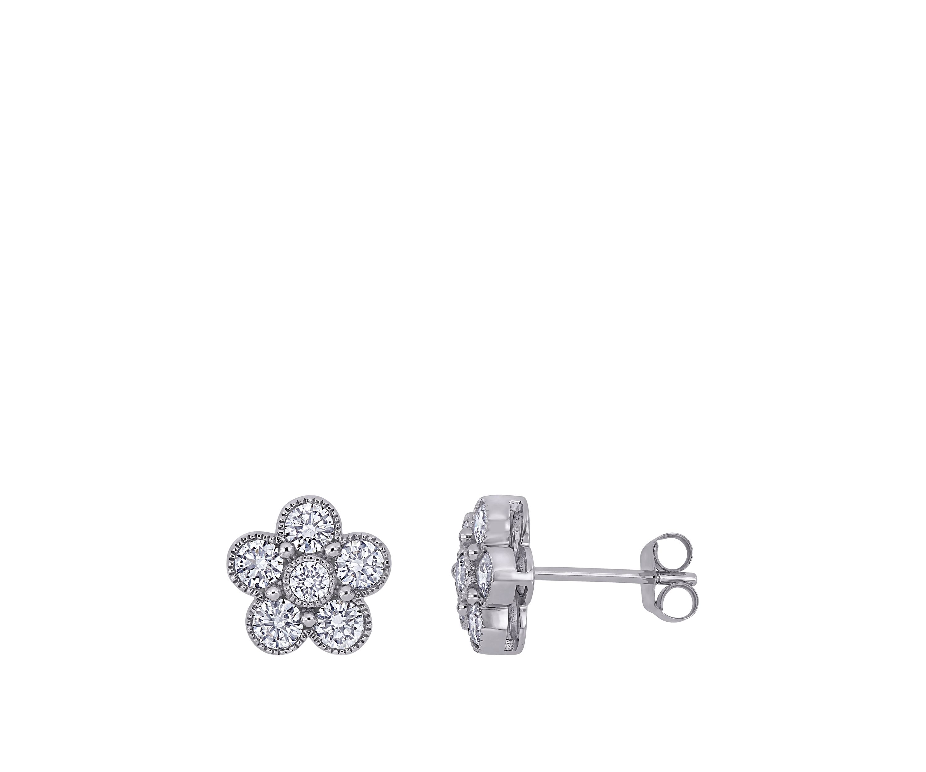 1 ct. t.w. Diamond Flower Stud Earrings in 14K White Gold