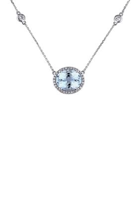 Belk & Co 5 Ct. T.w. Aquamarine, White Sapphire, And 1/6 Ct. T.w. Diamond Halo Station Necklace In 14K White Gold