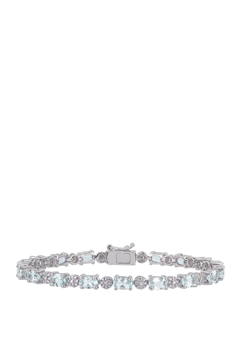7.2 ct. t.w Aquamarine and 1/10 ct. t.w. Diamond Accent Tennis Bracelet in Sterling Silver