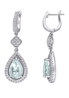 Belk & Co 5.2 Ct. T.w. Aquamarine And 1 Ct. T.w Diamond Teardrop Cuff Earrings In 14K White Gold