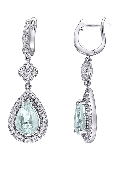 5.2 ct. t.w. Aquamarine and 1 ct. t.w Diamond Teardrop Cuff Earrings in 14K White Gold