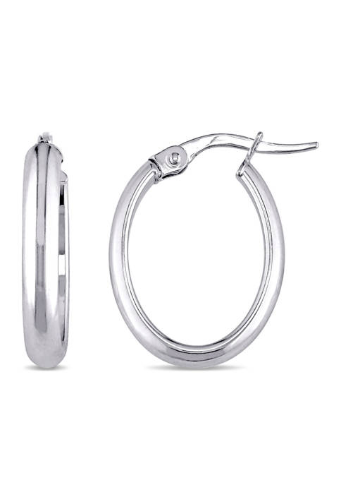 Oval-Shaped Hoop Earrings in 10k White Gold