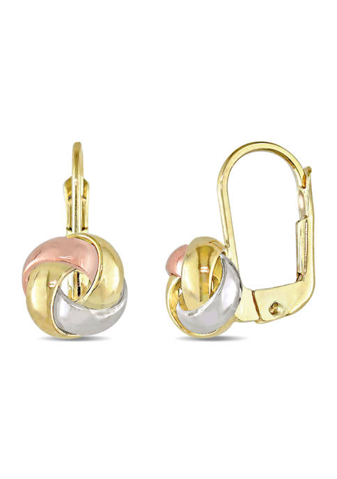 Entwined Polished Love Knot Earrings in 10k 3-Tone Gold