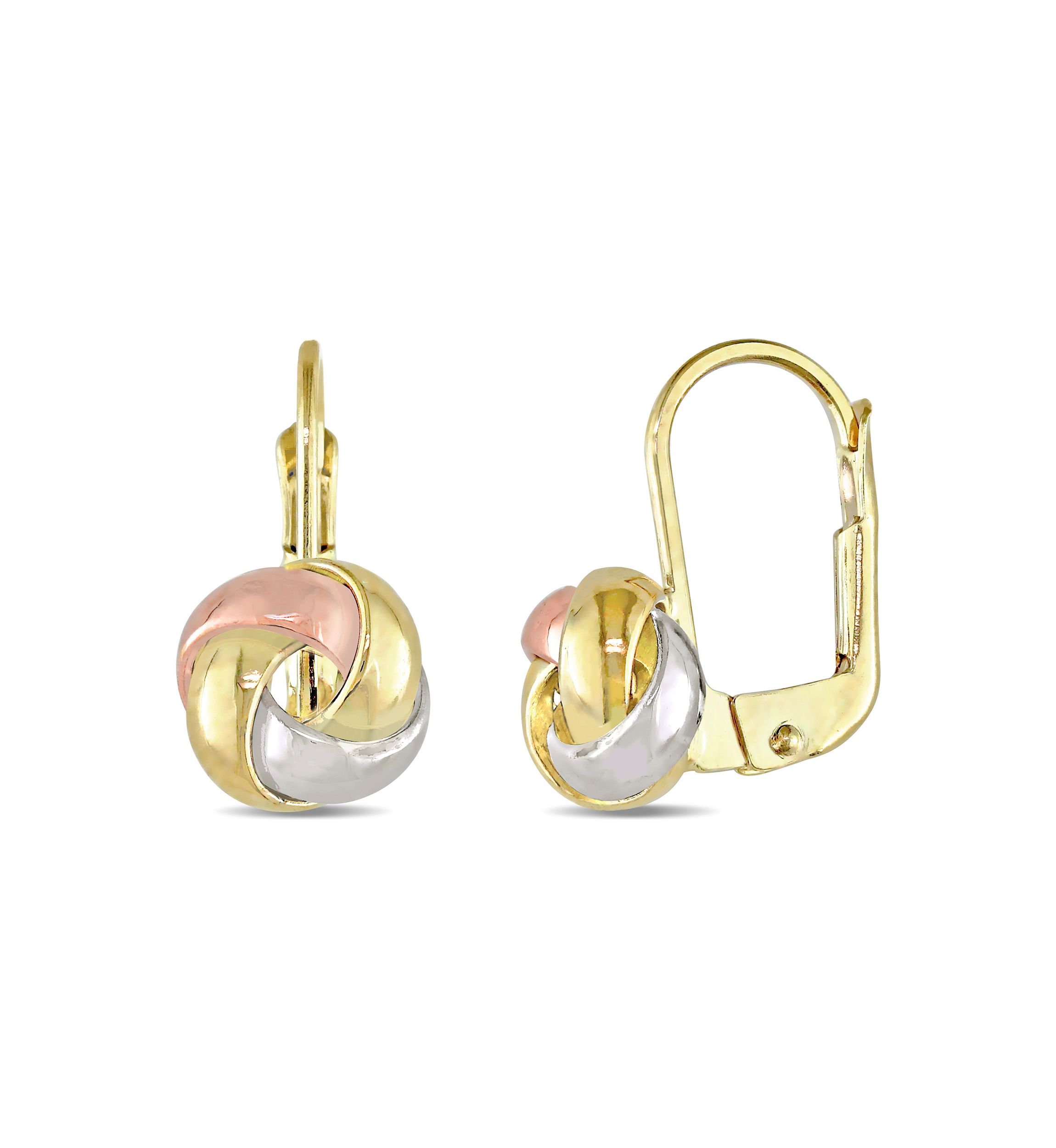 Entwined Polished Love Knot Earrings in 10k 3-Tone Gold