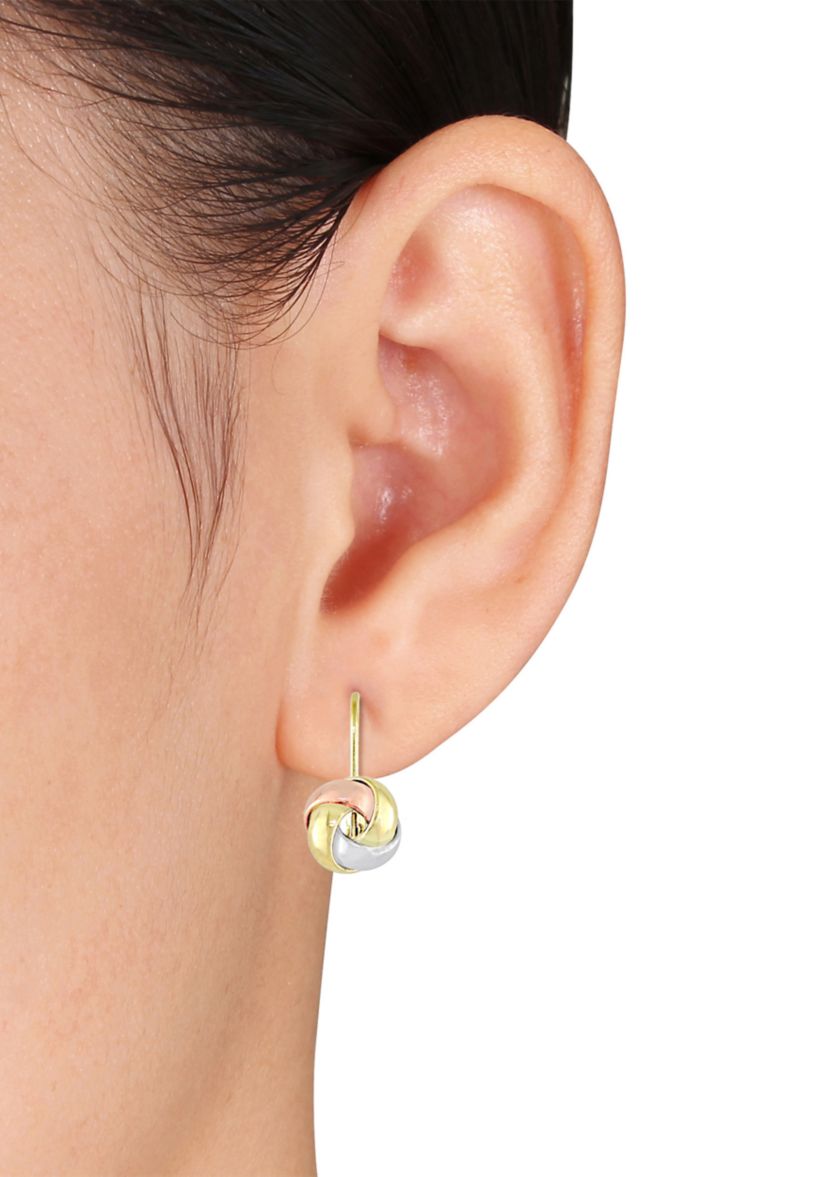 Entwined Polished Love Knot Earrings in 10k 3-Tone Gold